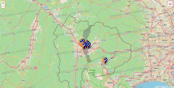 山梨県のハローストレージの店舗地図