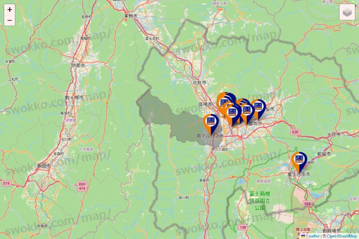 山梨県のハローストレージの店舗地図