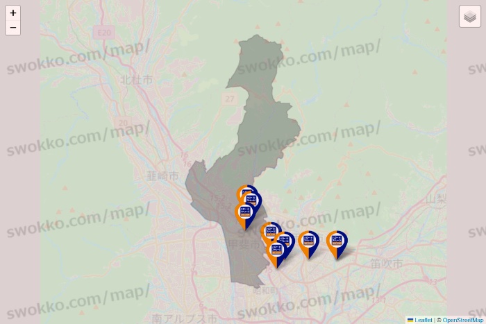 山梨県のハローストレージの店舗地図