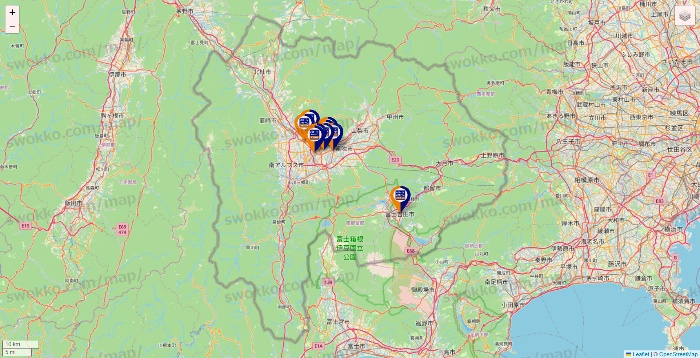 山梨県のハローストレージの店舗地図