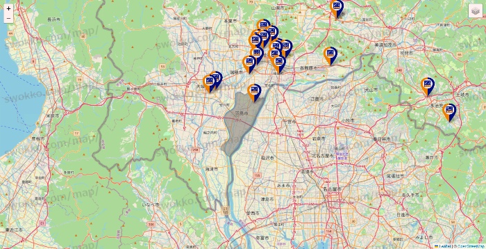 岐阜県のハローストレージの店舗地図