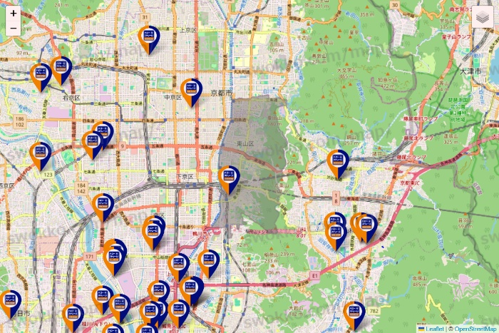 京都府のハローストレージの店舗地図