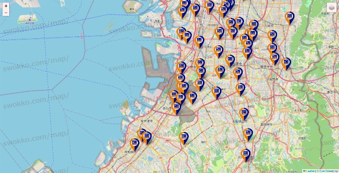 大阪府のハローストレージの店舗地図