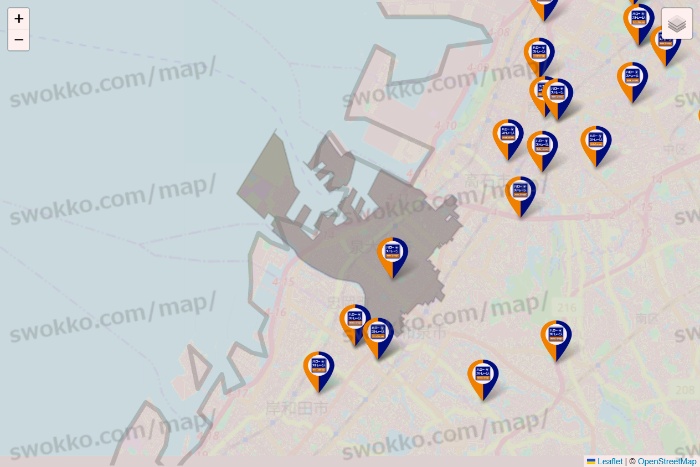 大阪府のハローストレージの店舗地図
