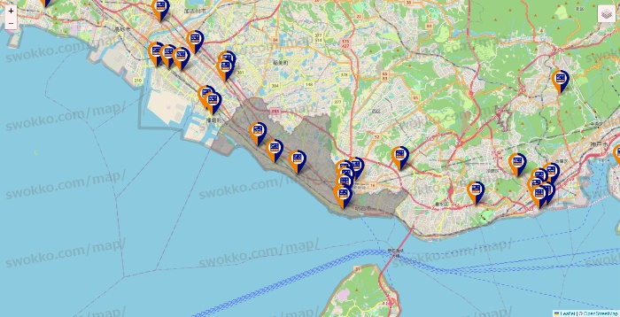 兵庫県のハローストレージの店舗地図