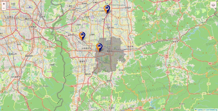 奈良県のハローストレージの店舗地図