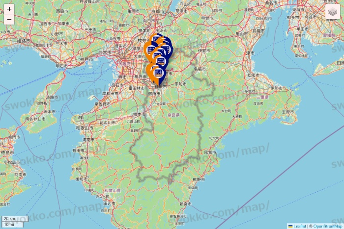 奈良県のハローストレージの店舗地図