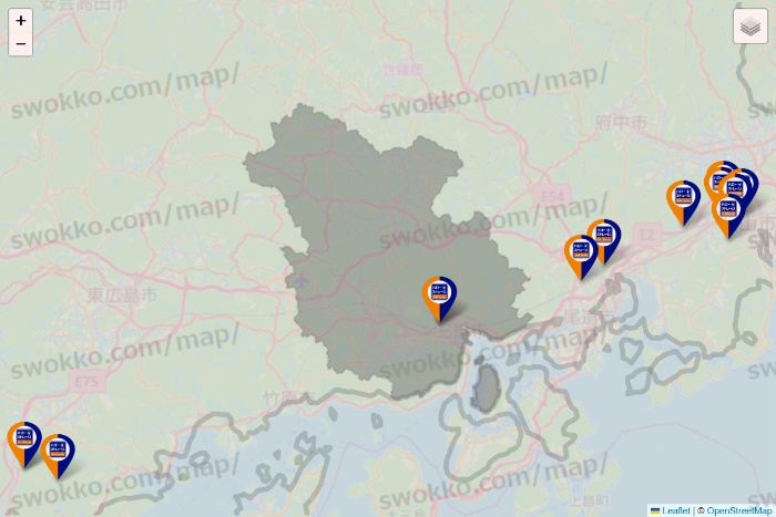 広島県のハローストレージの店舗地図