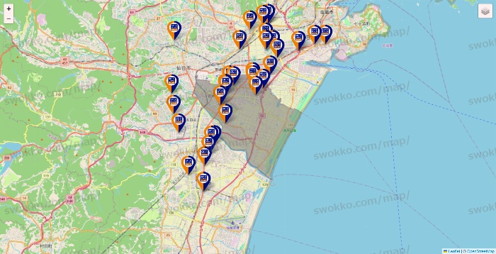 宮城県のハローストレージの店舗地図