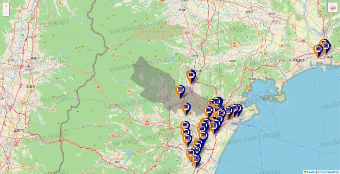 宮城県のハローストレージの店舗地図