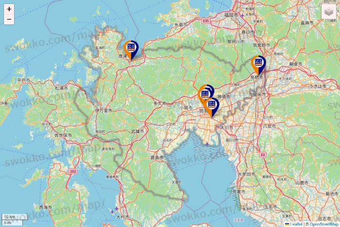 佐賀県のハローストレージの店舗地図