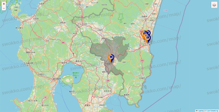 宮崎県のハローストレージの店舗地図