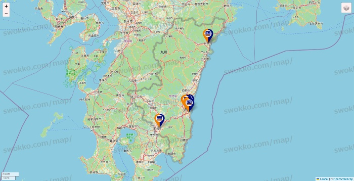 宮崎県のハローストレージの店舗地図