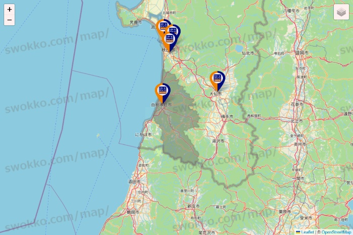 秋田県のハローストレージの店舗地図
