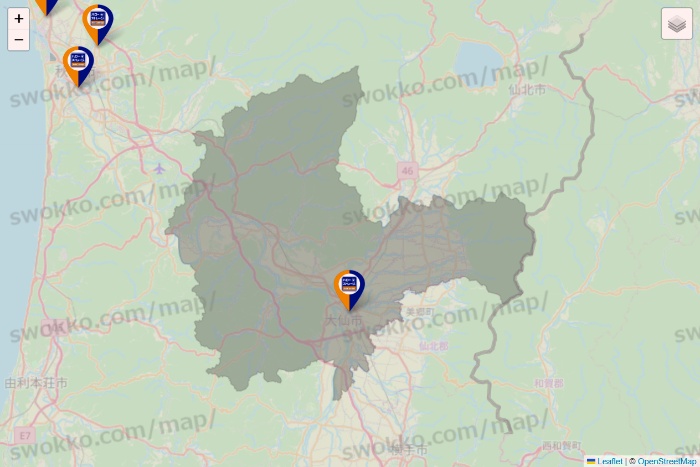 秋田県のハローストレージの店舗地図