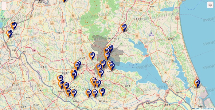 茨城県のハローストレージの店舗地図