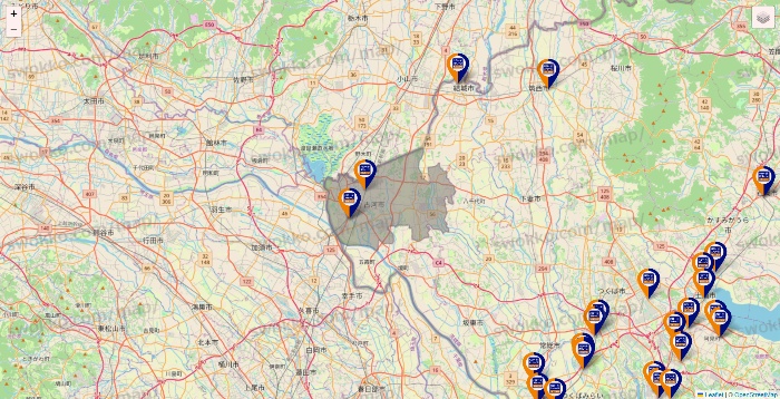 茨城県のハローストレージの店舗地図