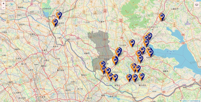 茨城県のハローストレージの店舗地図