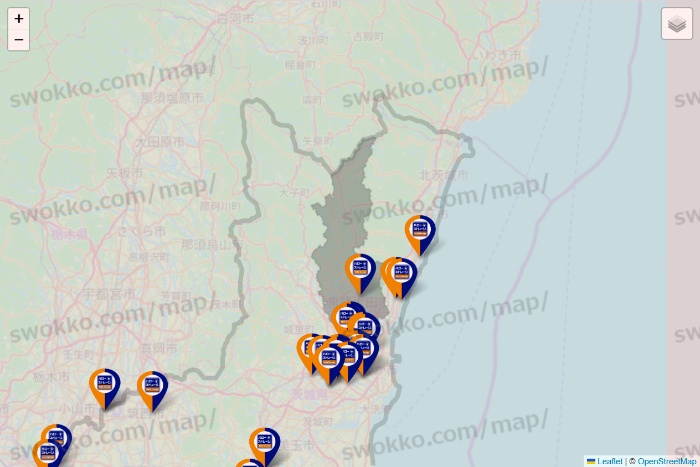 茨城県のハローストレージの店舗地図
