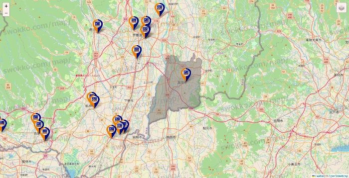 栃木県のハローストレージの店舗地図