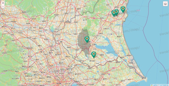 茨城県のアイ・カフェグループ（アイ・カフェ、サイベックス、ラウム、ファンキータイム、他）の店舗地図