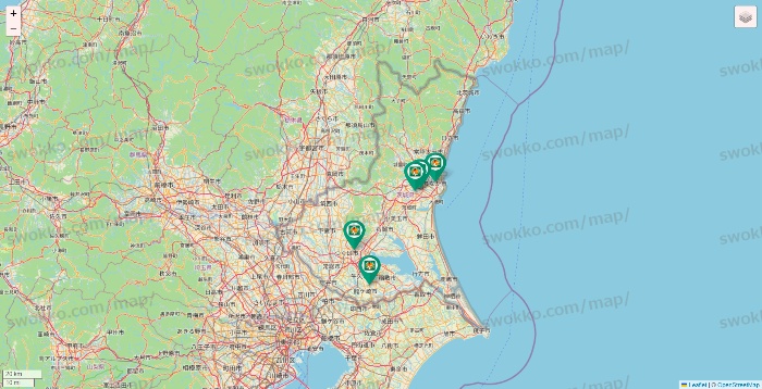茨城県のアイ・カフェグループ（アイ・カフェ、サイベックス、ラウム、ファンキータイム、他）の店舗地図