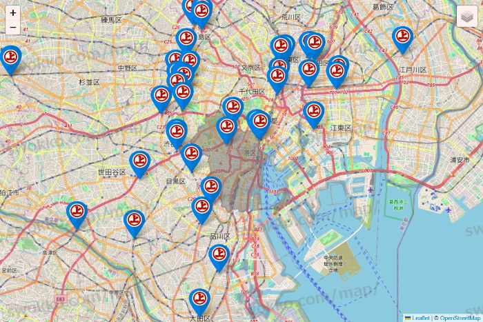 東京都の磯丸水産の店舗地図