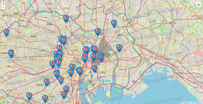 東京都の磯丸水産の店舗地図