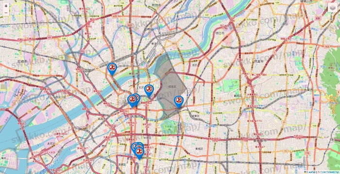大阪府の磯丸水産の店舗地図