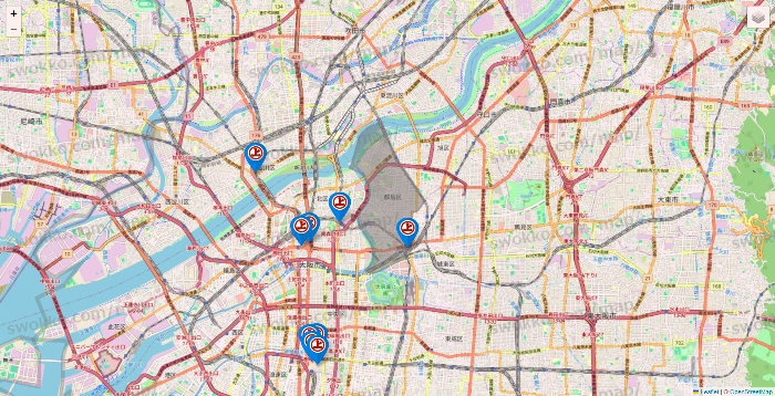 大阪府の磯丸水産の店舗地図