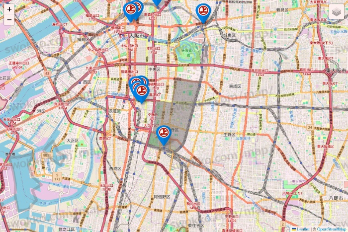 大阪府の磯丸水産の店舗地図