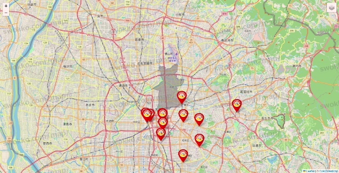 愛知県のジャンカラの店舗地図