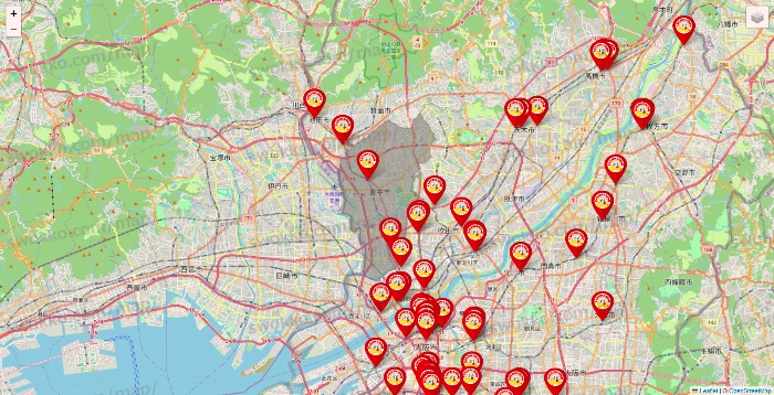大阪府のジャンカラの店舗地図