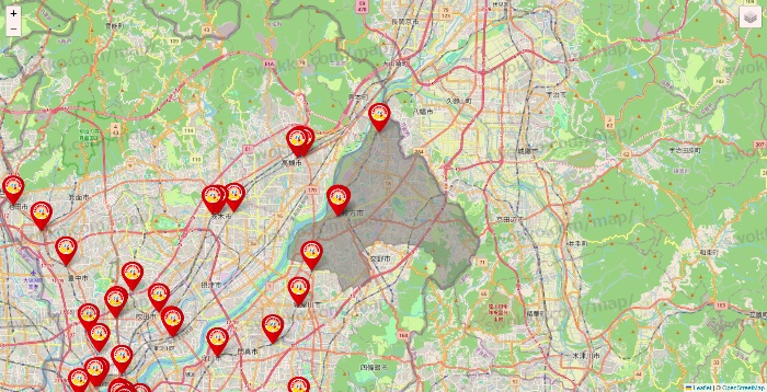 大阪府のジャンカラの店舗地図