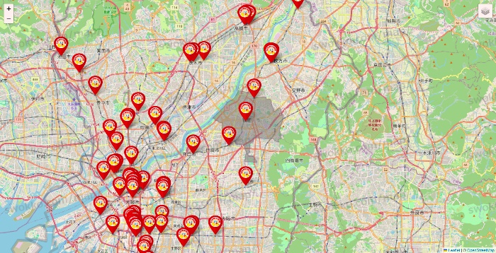 大阪府のジャンカラの店舗地図