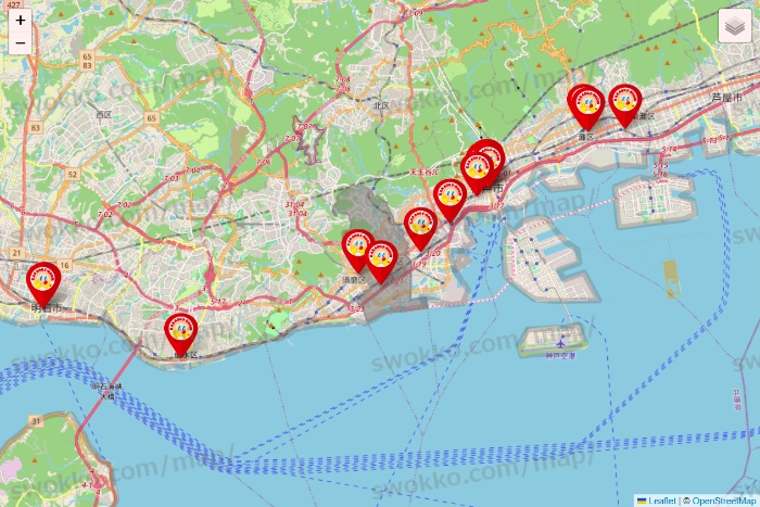 兵庫県のジャンカラの店舗地図