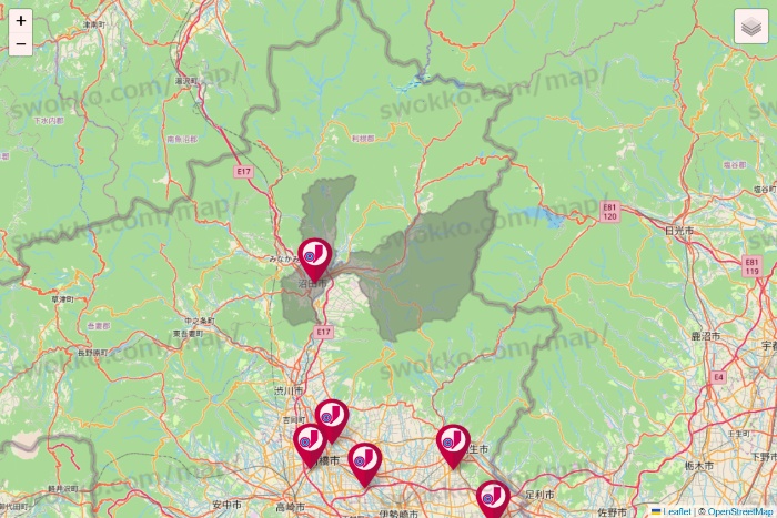 群馬県のジェーソンの店舗地図