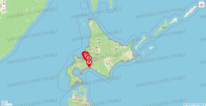 北海道の自遊空間の店舗地図