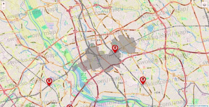 埼玉県の自遊空間の店舗地図