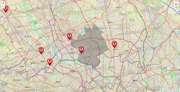 埼玉県の自遊空間の店舗地図
