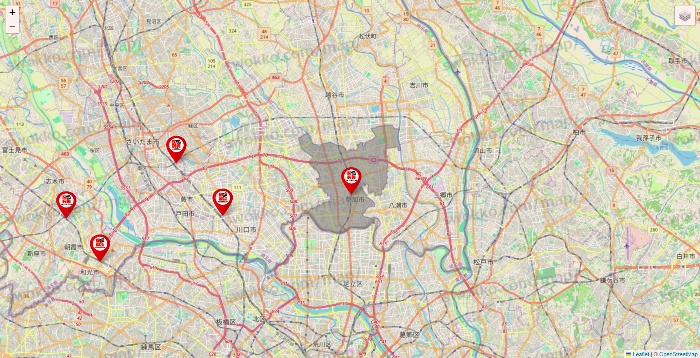 埼玉県の自遊空間の店舗地図
