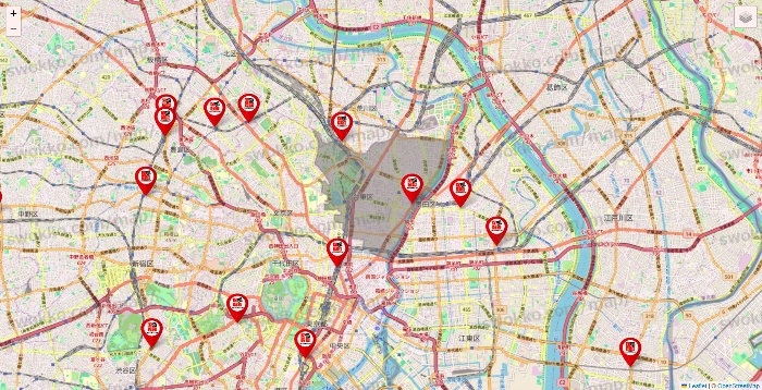 東京都の自遊空間の店舗地図