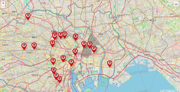 東京都の自遊空間の店舗地図