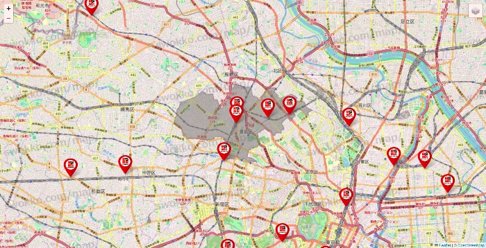 東京都の自遊空間の店舗地図