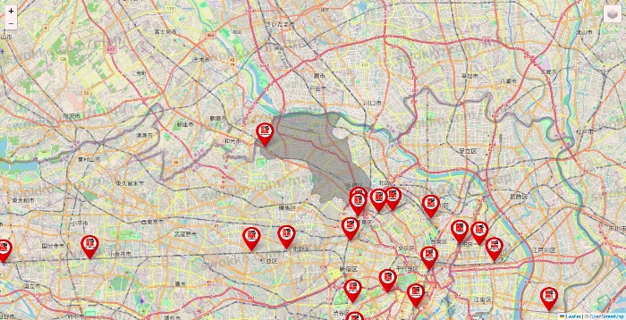 東京都の自遊空間の店舗地図