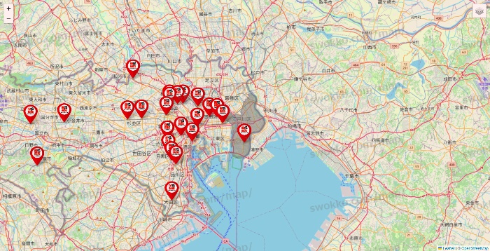 東京都の自遊空間の店舗地図