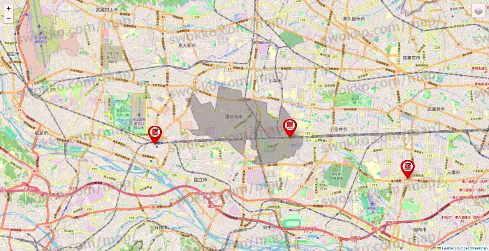 東京都の自遊空間の店舗地図