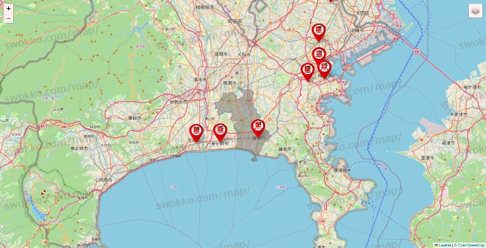 神奈川県の自遊空間の店舗地図