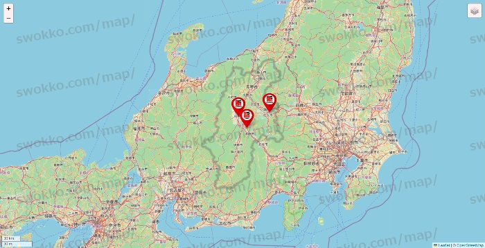 長野県の自遊空間の店舗地図