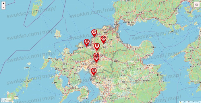 福岡県の自遊空間の店舗地図